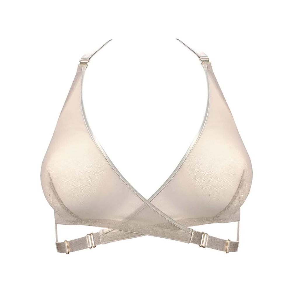 Art Deco Mesh Wrap Bra in Caramel - Bordelle - size LL